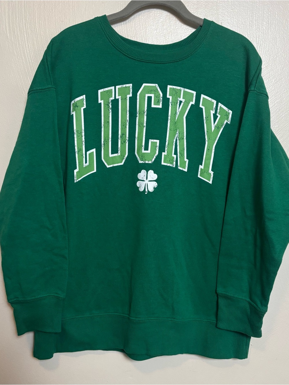 Way To Celebrate Sweatshirt Crewneck Lucky Shamrock 4 Leaf Clover Green Medium